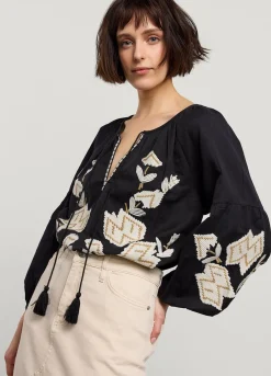 Clearance Summum Linen-Blend Blouse Black