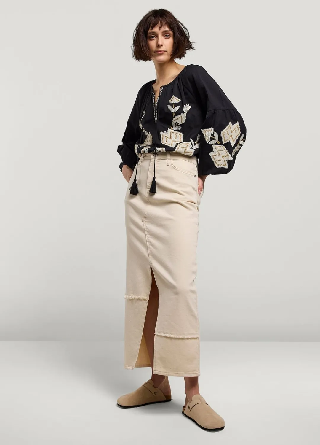 Clearance Summum Linen-Blend Blouse Black