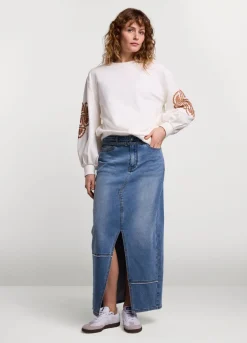 Fashion Summum Long Denim Skirt Blue