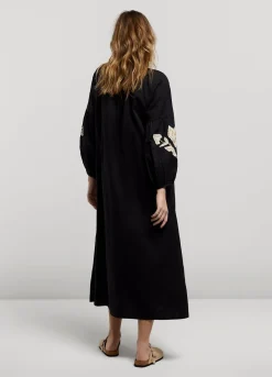 Fashion Summum Long Dress With Embroidery Black