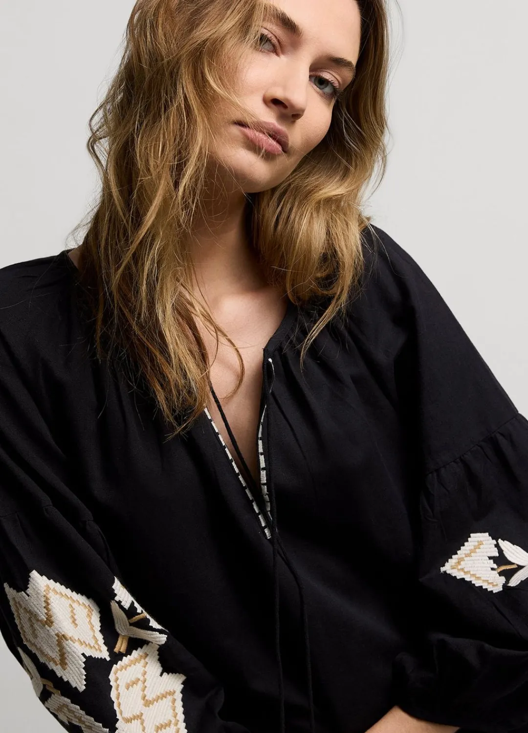 Fashion Summum Long Dress With Embroidery Black