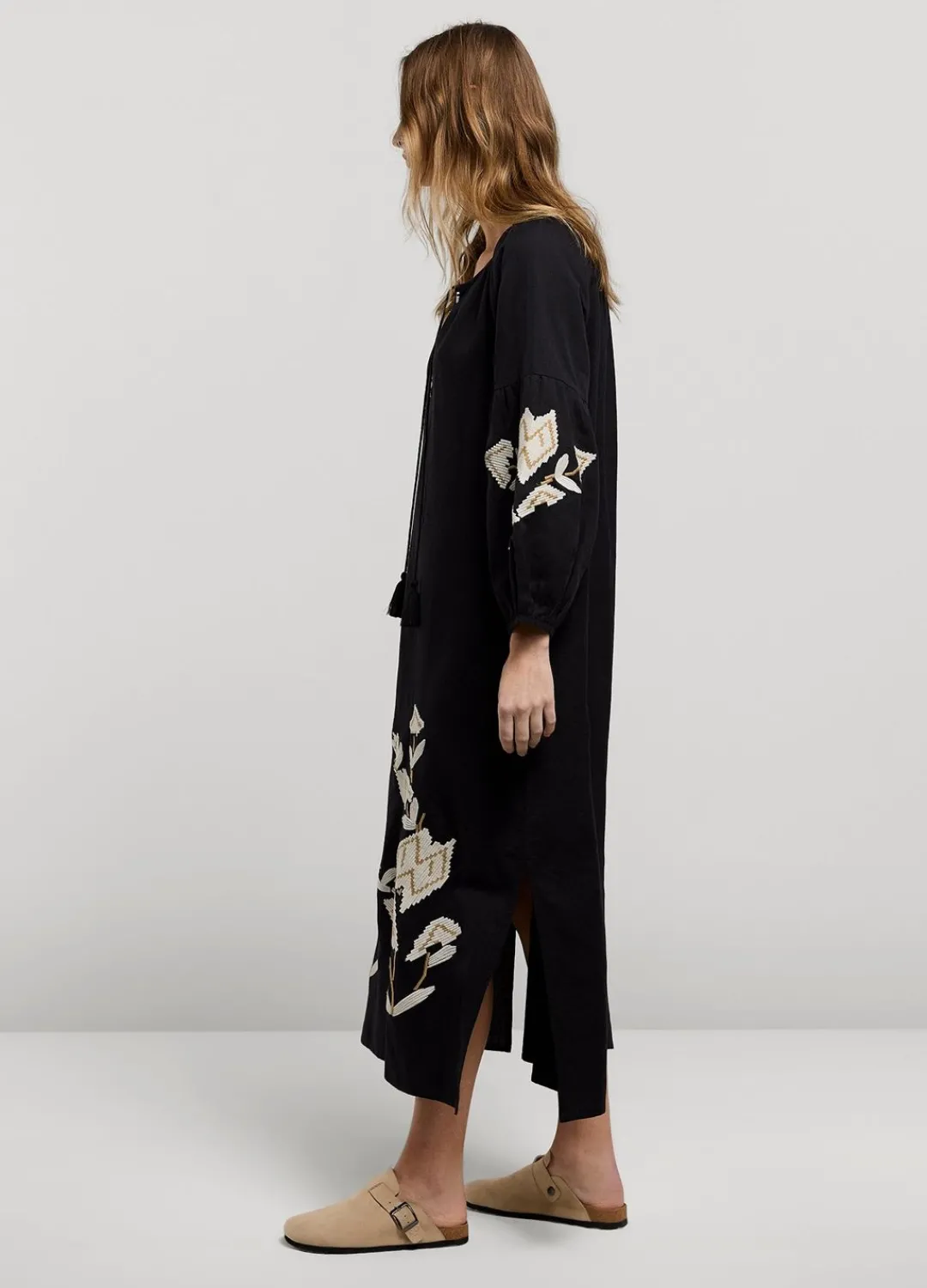 Fashion Summum Long Dress With Embroidery Black