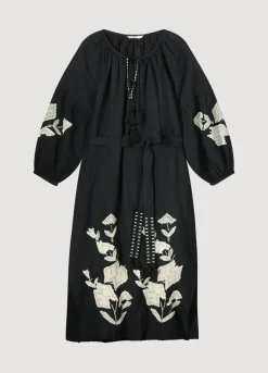 Fashion Summum Long Dress With Embroidery Black