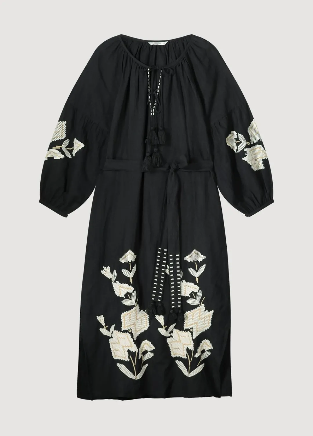 Fashion Summum Long Dress With Embroidery Black