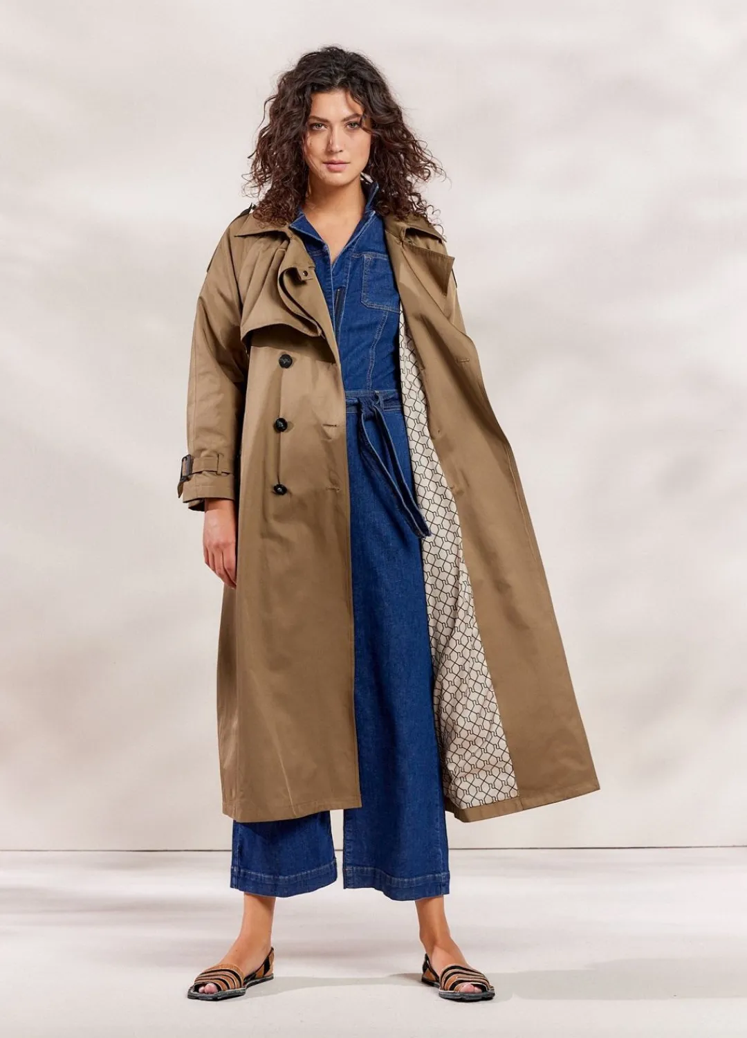 Outlet Summum Long Trench Coat Grey