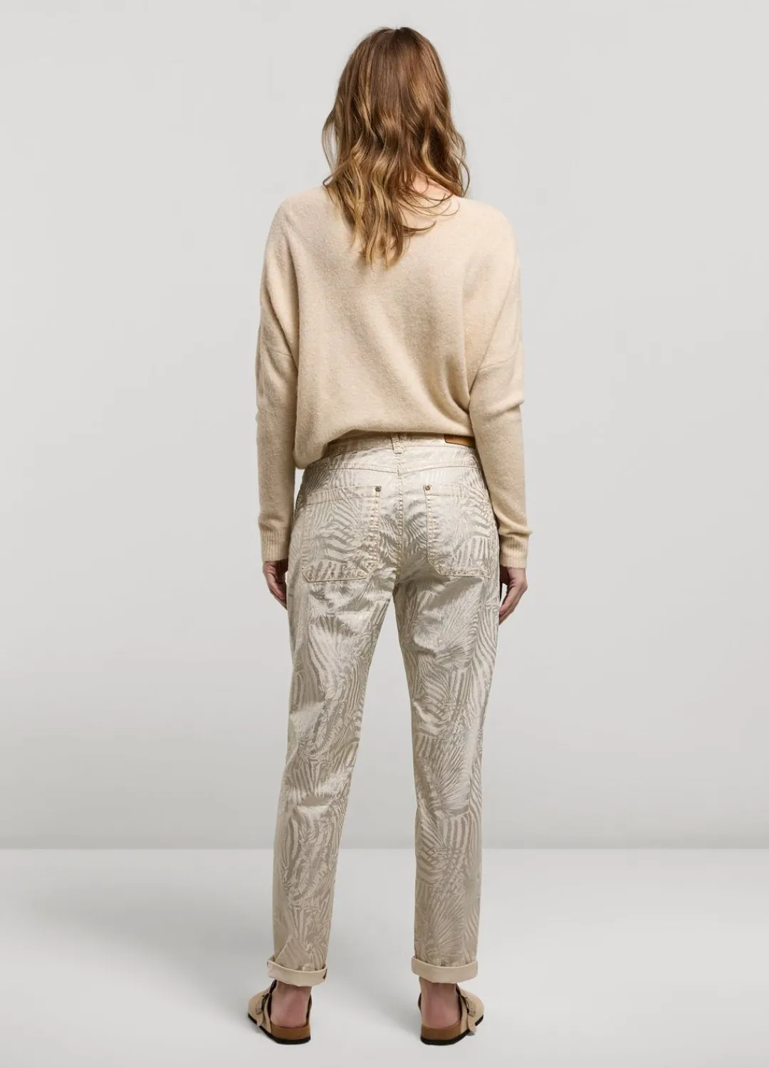 Best Summum Metallic-Print Trousers Creme