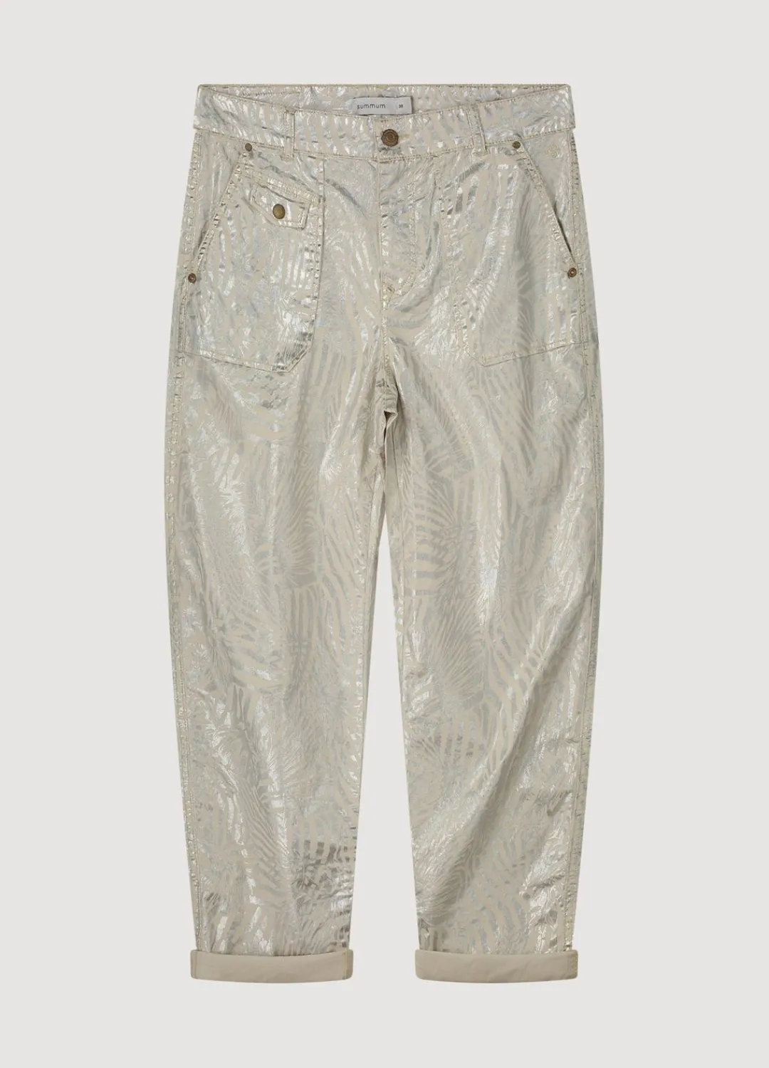 Best Summum Metallic-Print Trousers Creme
