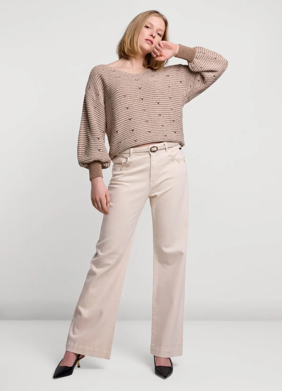 Fashion Summum Narrow Long Belt Creme