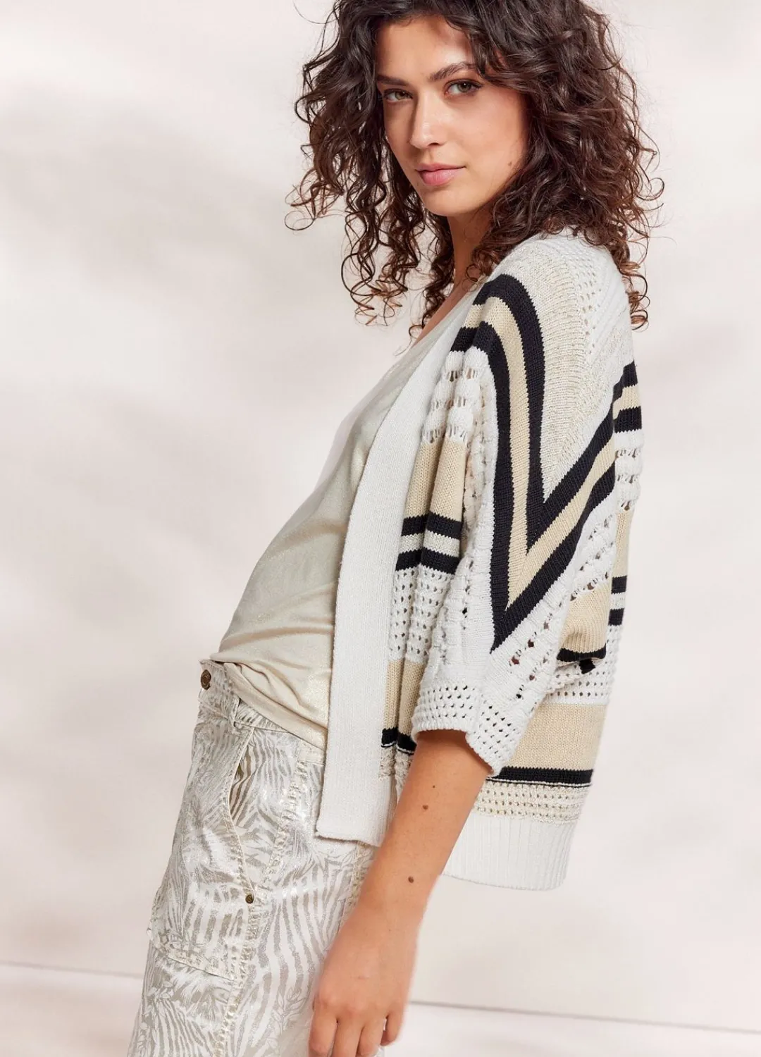 Discount Summum Open Cardigan Multi Creme