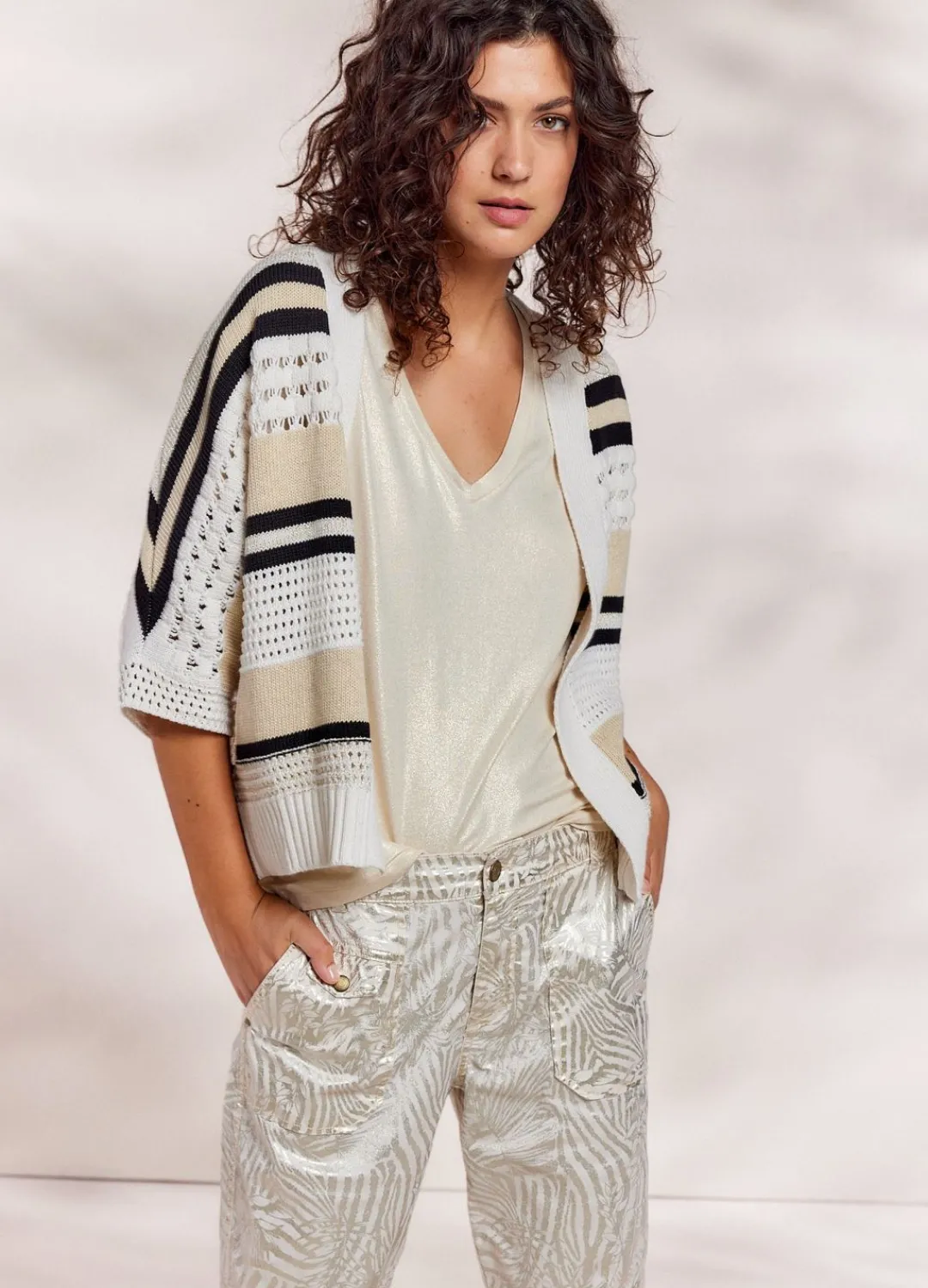 Discount Summum Open Cardigan Multi Creme