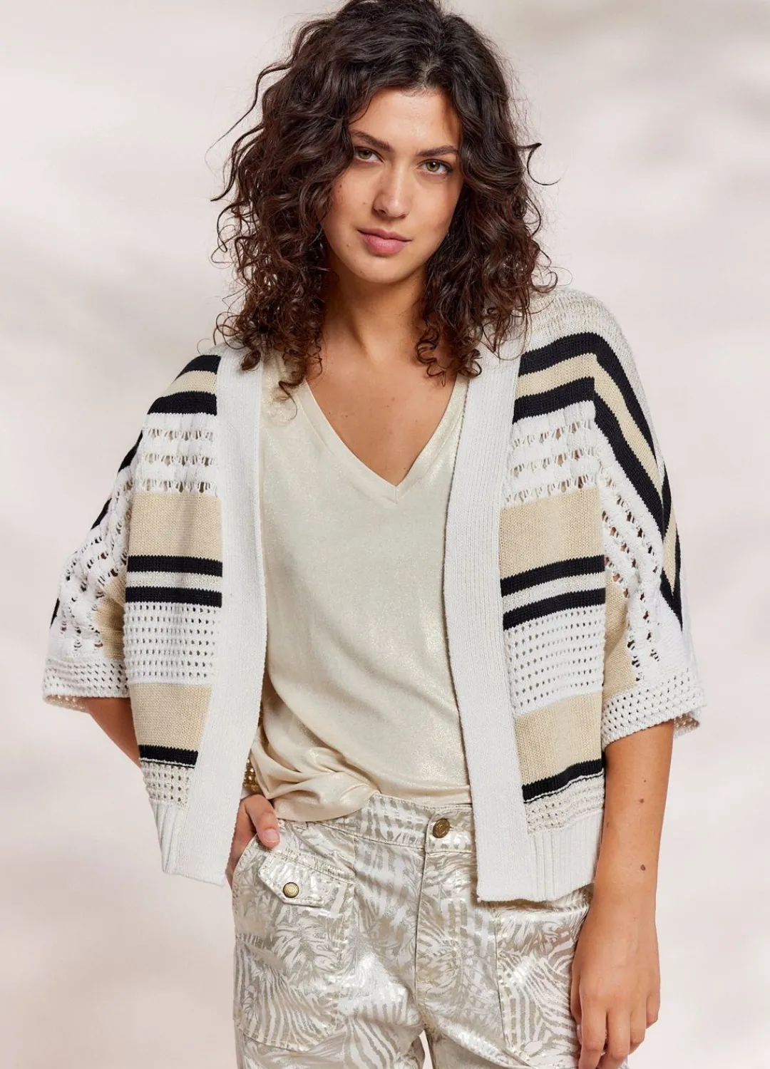 Discount Summum Open Cardigan Multi Creme