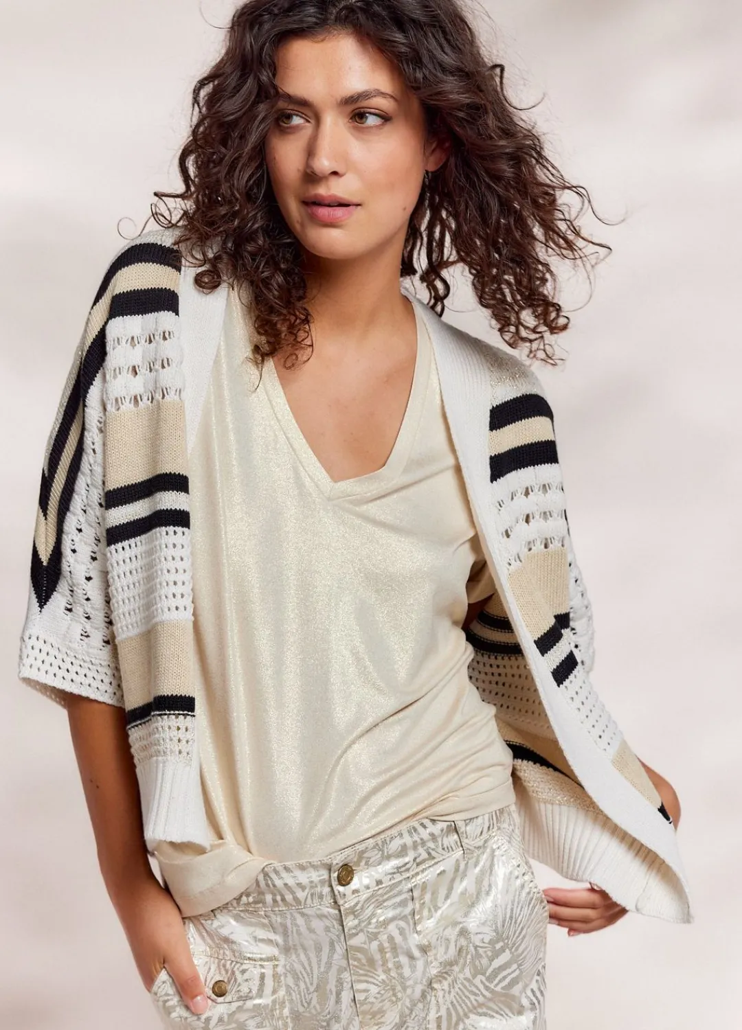 Discount Summum Open Cardigan Multi Creme