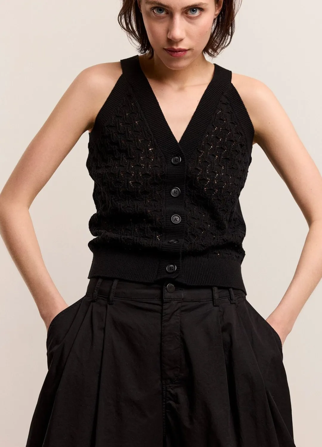 Hot Summum Open-Knit Halter Top Black