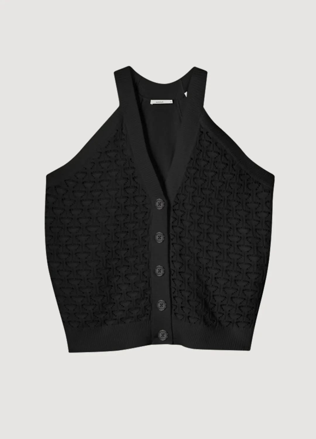 Hot Summum Open-Knit Halter Top Black
