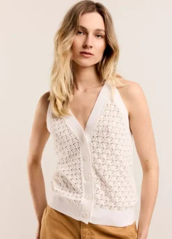 New Summum Open-Knit Halter Top White