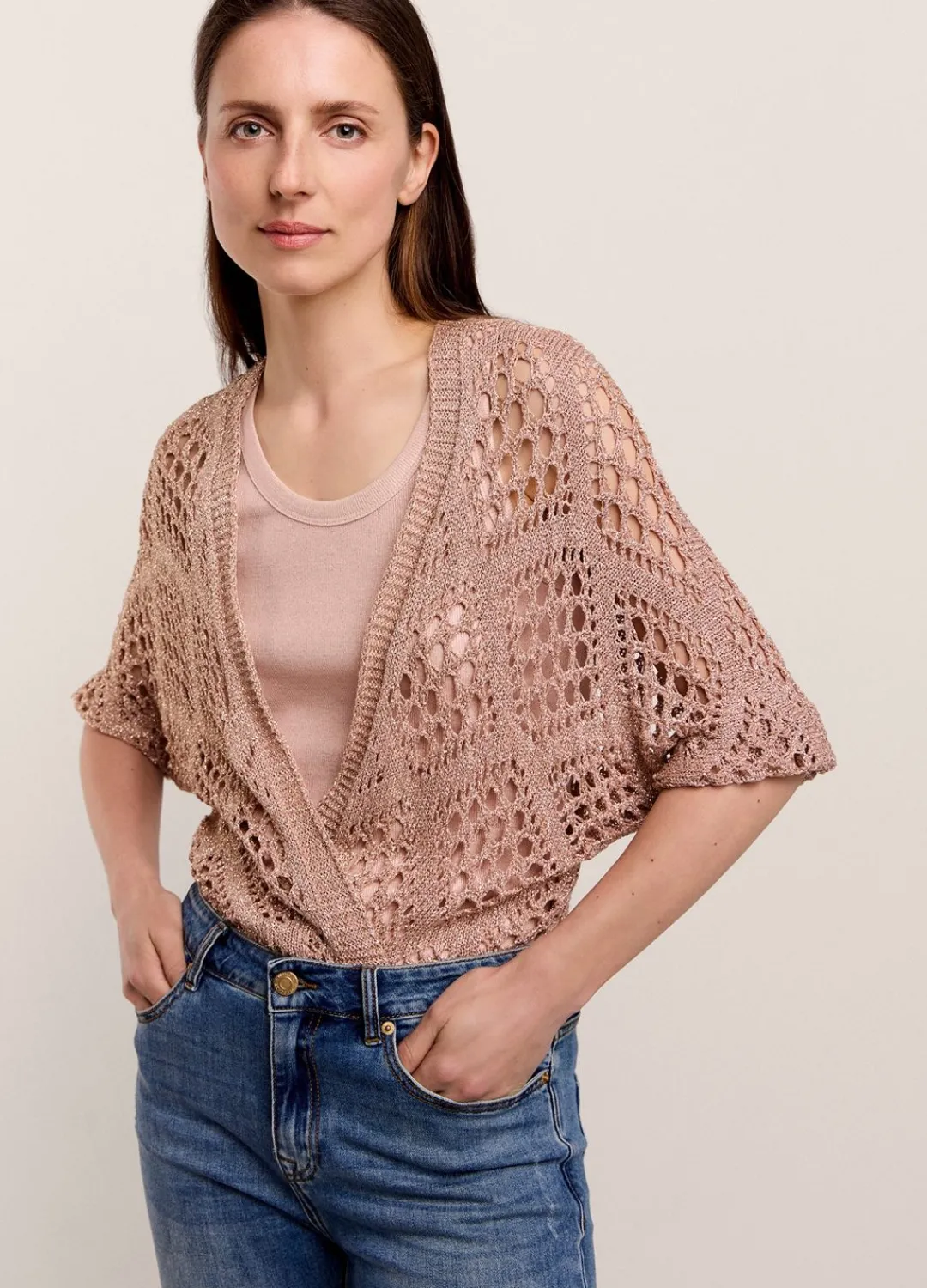 Sale Summum Open-Work Shimmery Cardigan Pink