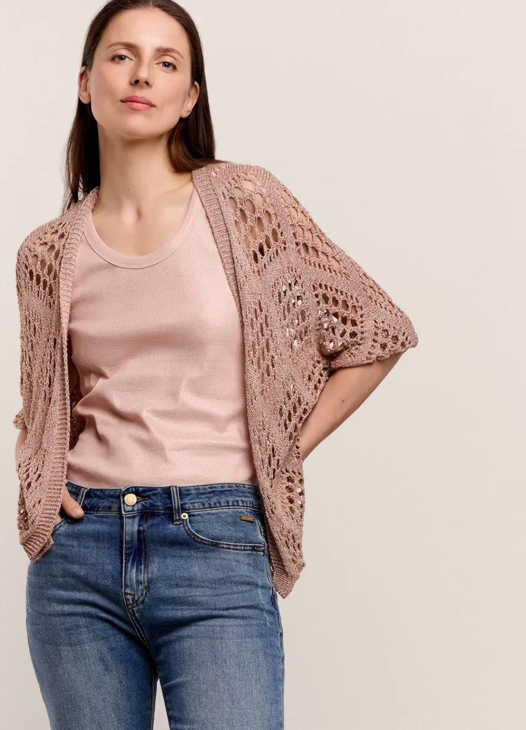 Sale Summum Open-Work Shimmery Cardigan Pink