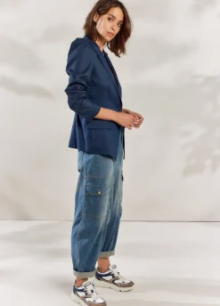 Fashion Summum Puffed Sleeve Blazer Blue