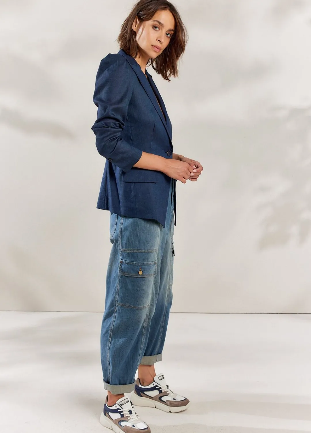Fashion Summum Puffed Sleeve Blazer Blue