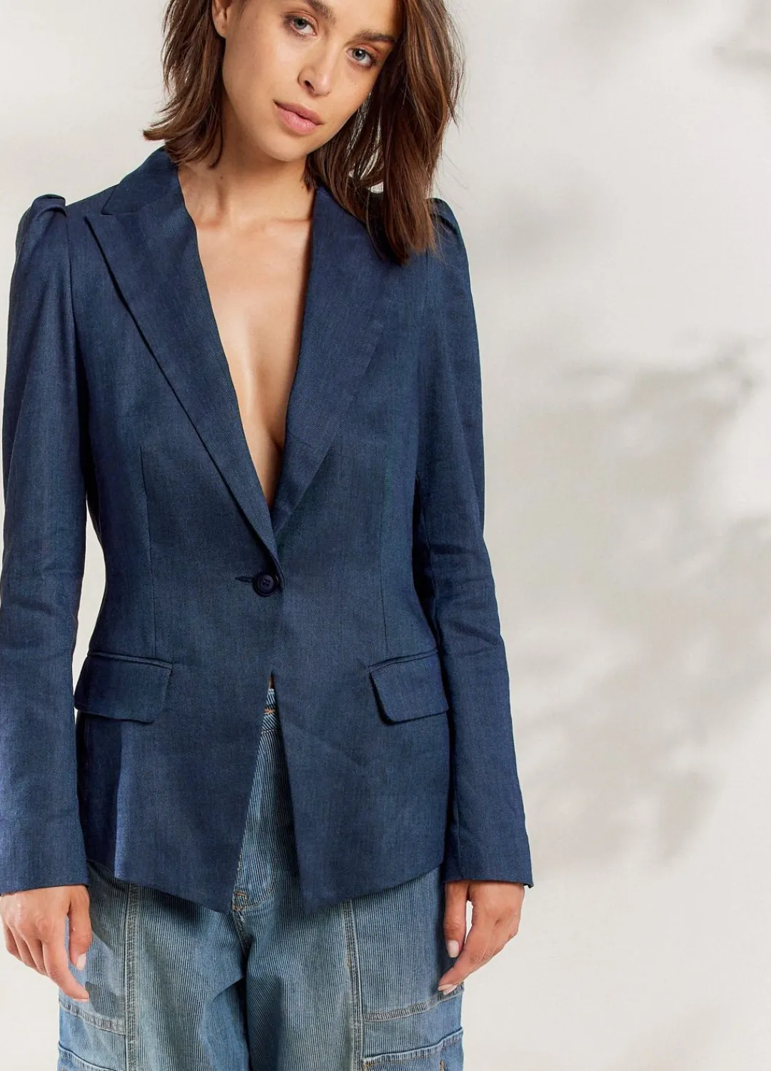 Fashion Summum Puffed Sleeve Blazer Blue