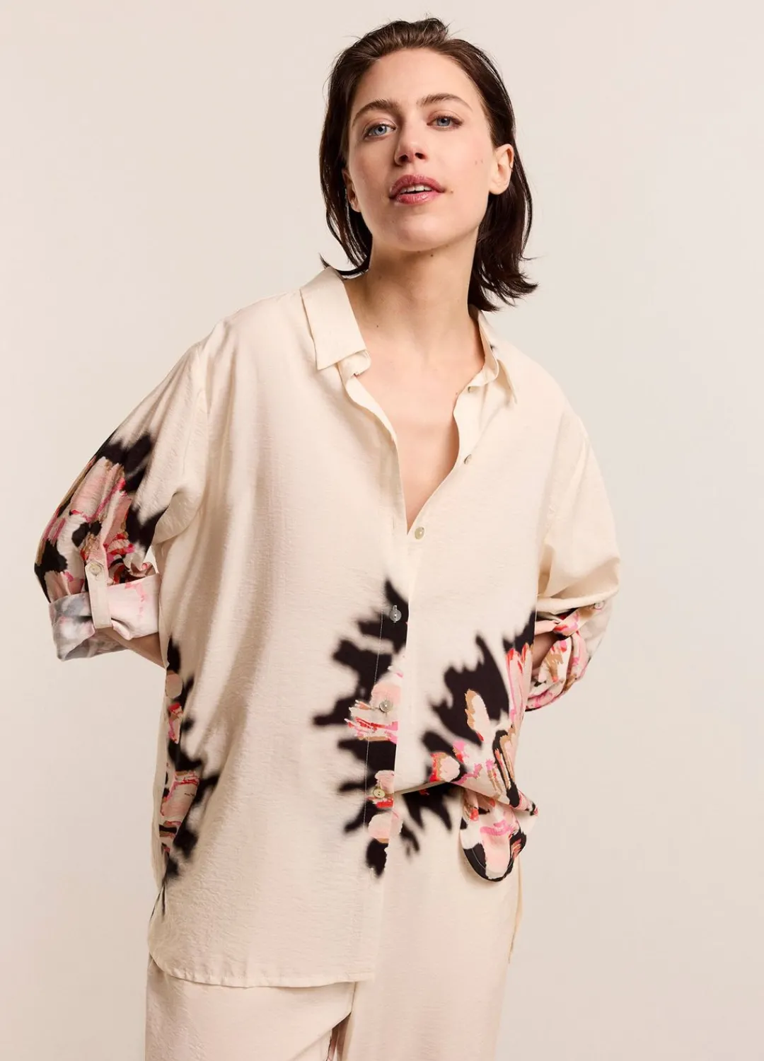 Outlet Summum Relaxed Blouse With Print Creme
