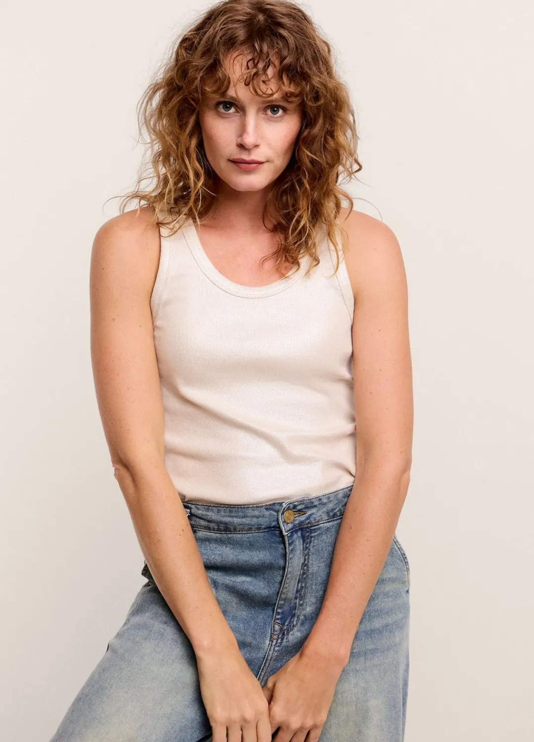 New Summum Ribbed Tank Top Creme