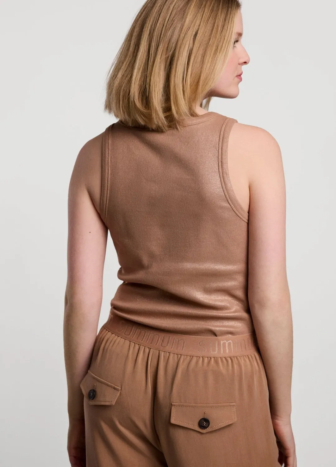 Clearance Summum Ribbed Tank Top Brown