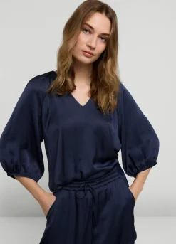 New Summum Satin V-Neck Top Blue