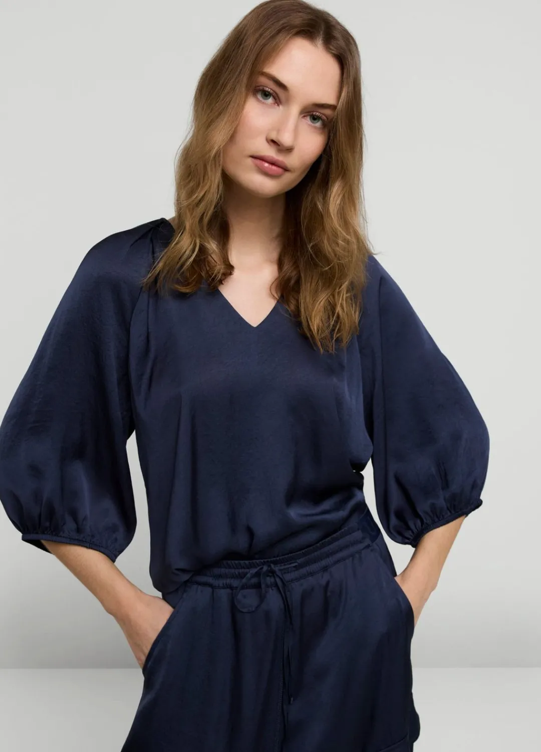 New Summum Satin V-Neck Top Blue