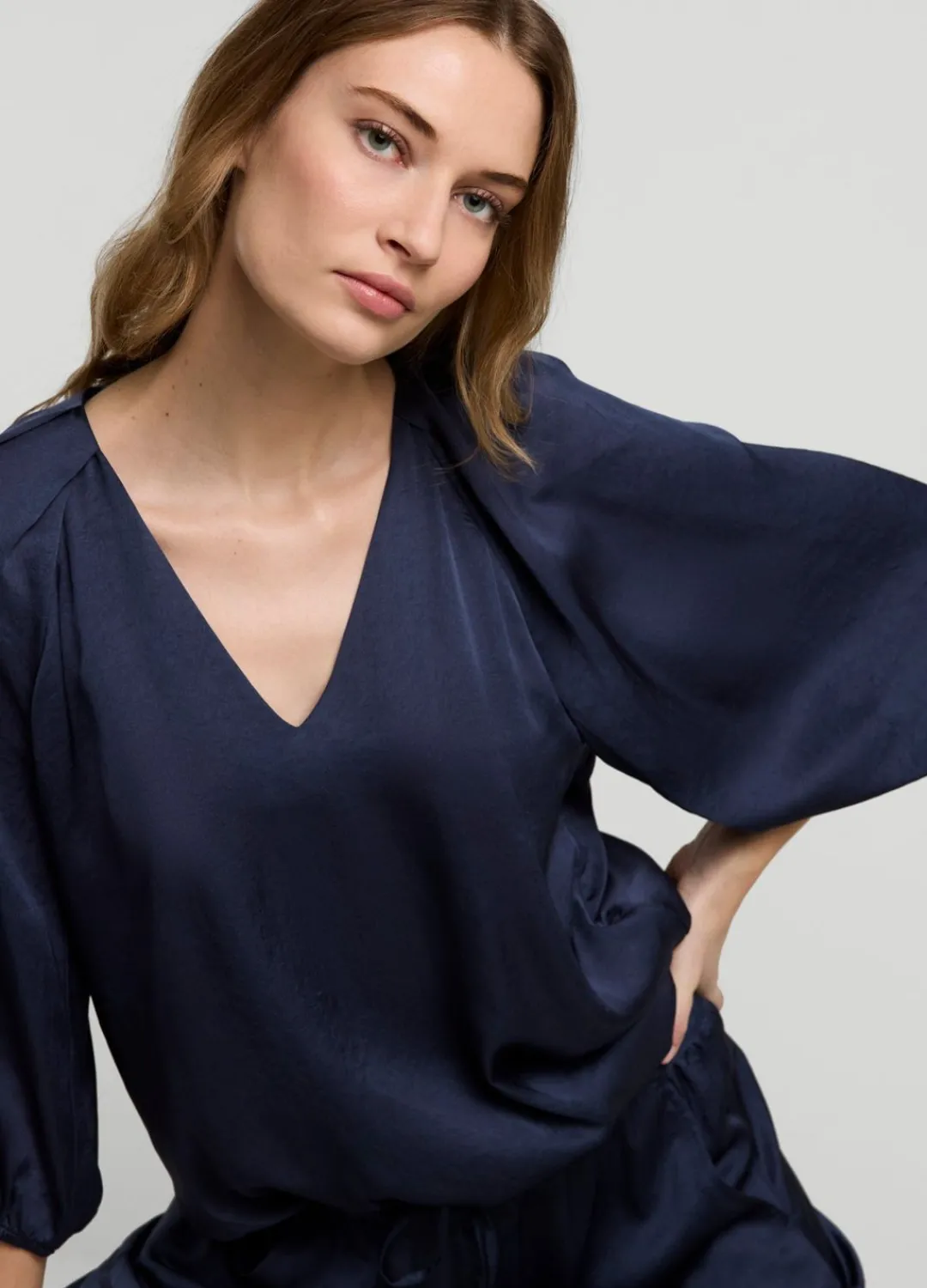 New Summum Satin V-Neck Top Blue