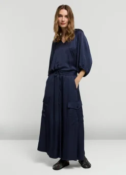 New Summum Satin V-Neck Top Blue