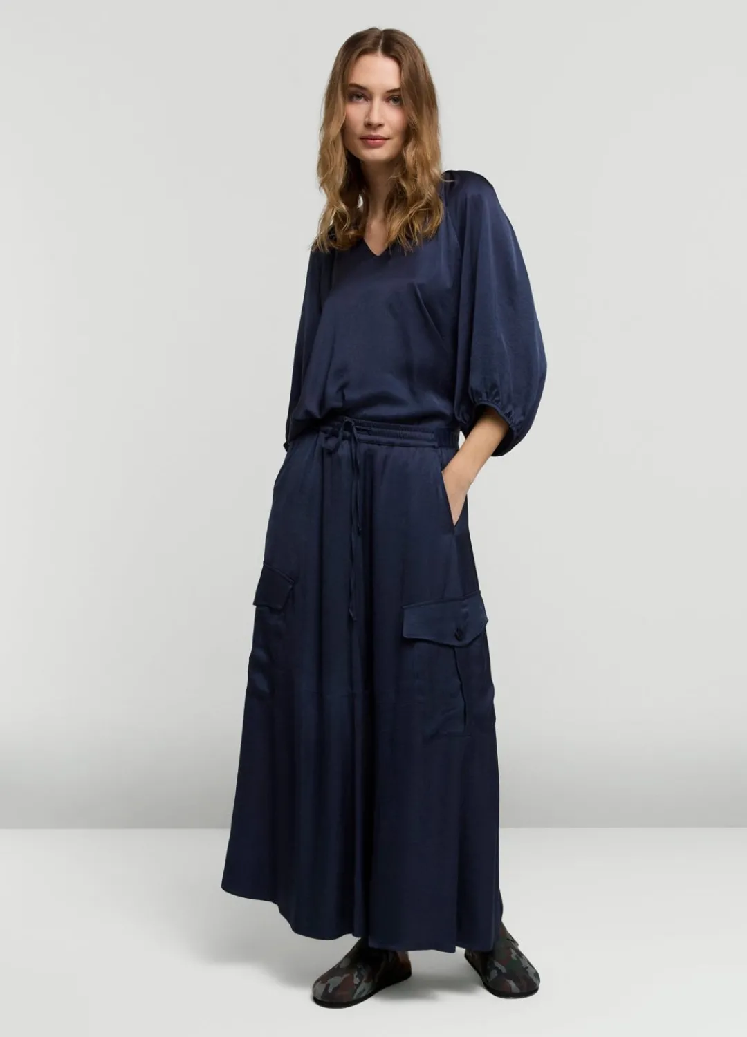 New Summum Satin V-Neck Top Blue