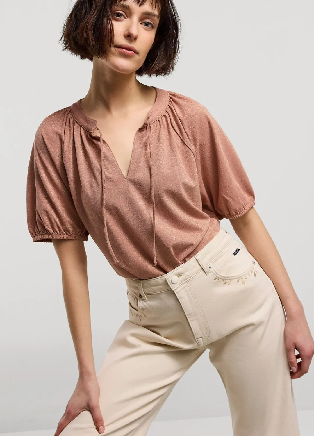 Fashion Summum Shimmery Lurex Top Pink