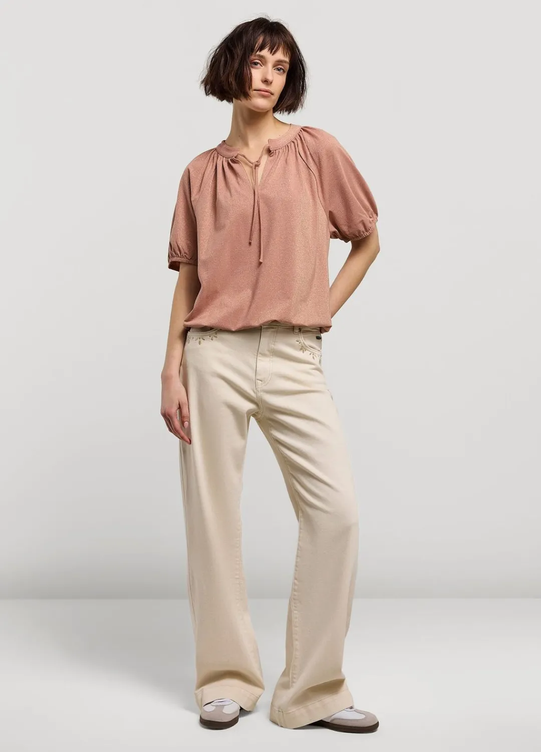 Fashion Summum Shimmery Lurex Top Pink