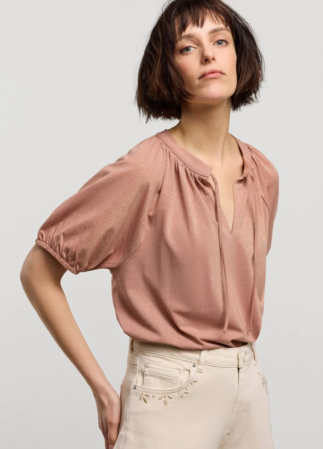 Fashion Summum Shimmery Lurex Top Pink