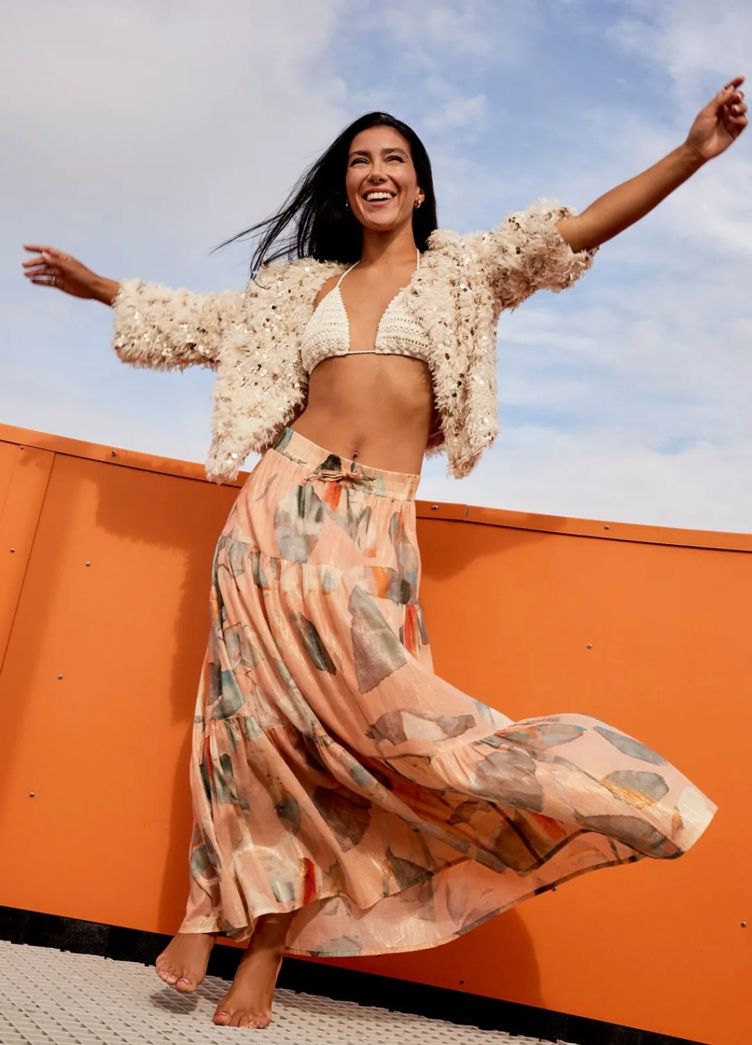 Discount Summum Shimmery Tiered Skirt Multicolor