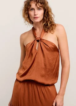 Fashion Summum Shiny Halter Singlet Brown