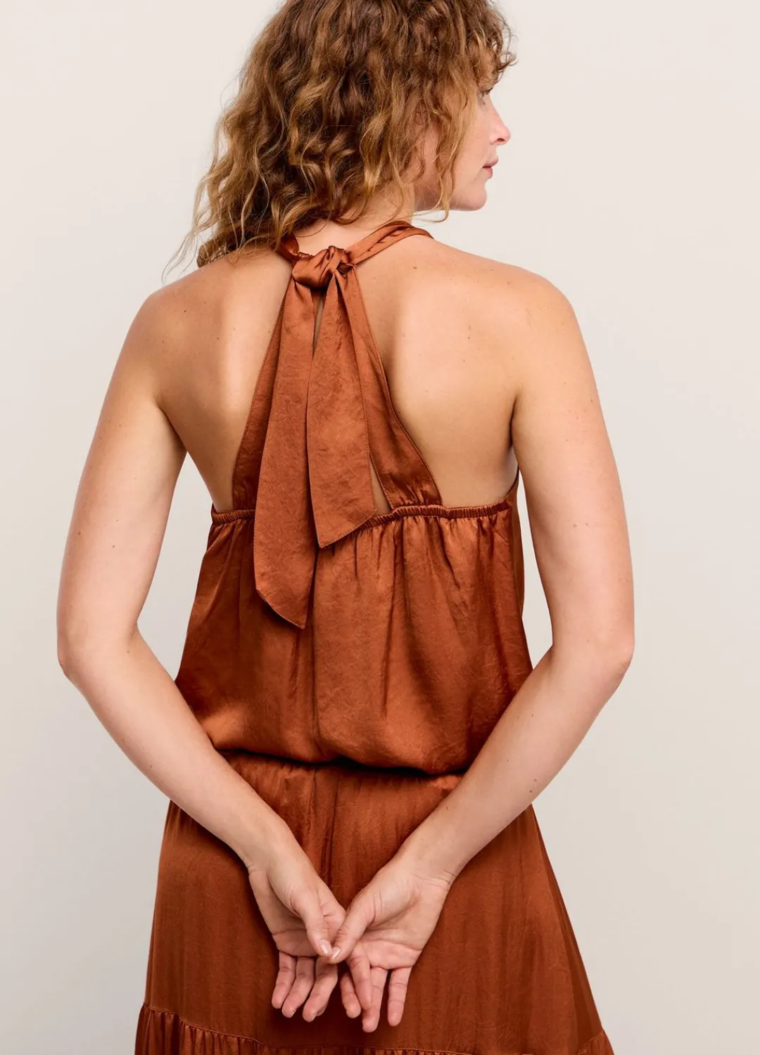 Fashion Summum Shiny Halter Singlet Brown