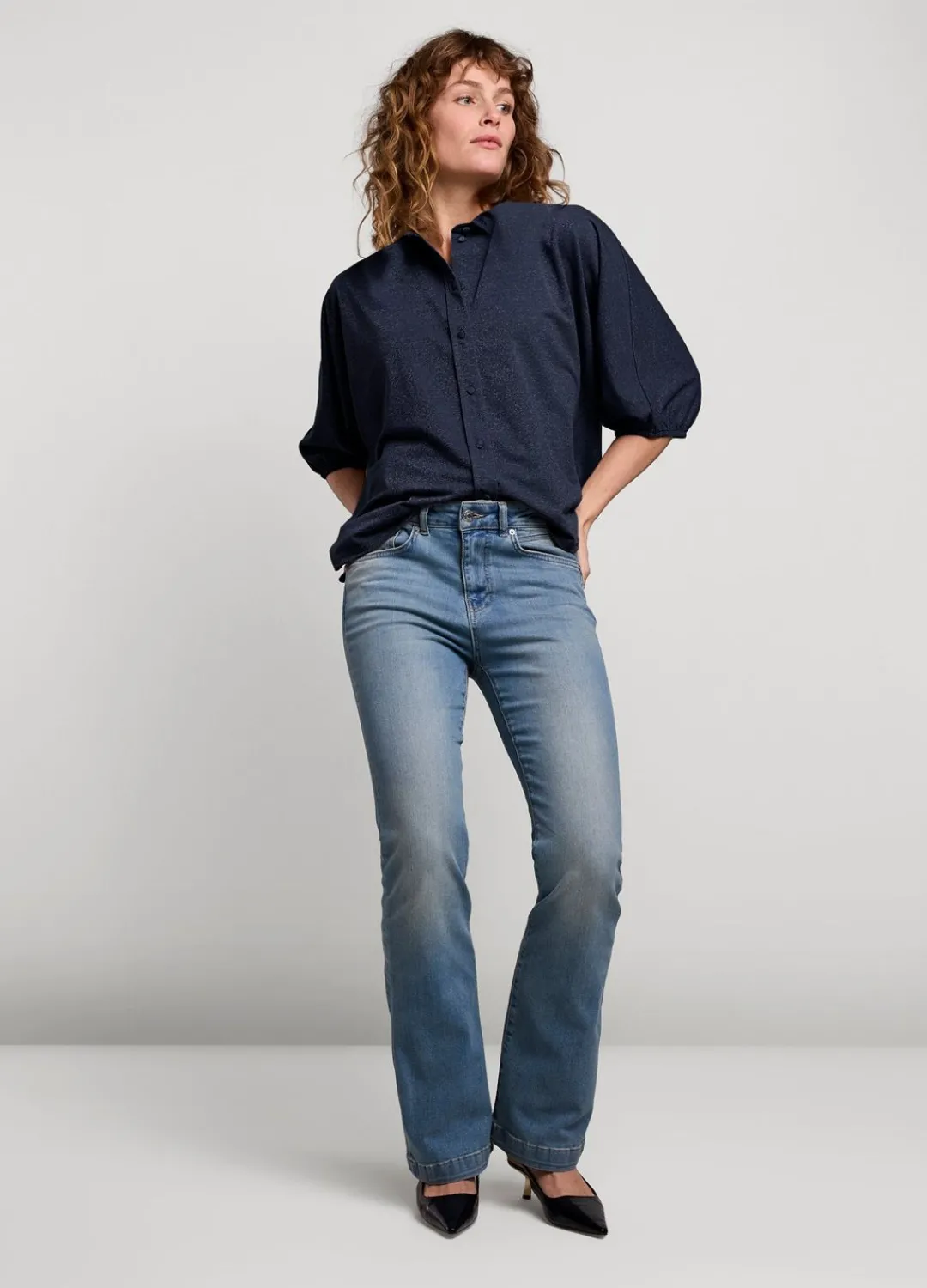 Outlet Summum Shiny Shirt Blouse Blue