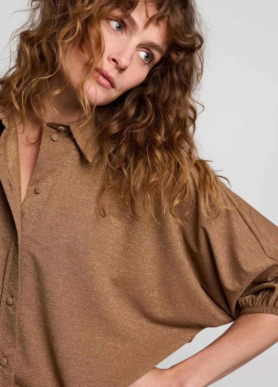 Outlet Summum Shiny Shirt Blouse Brown