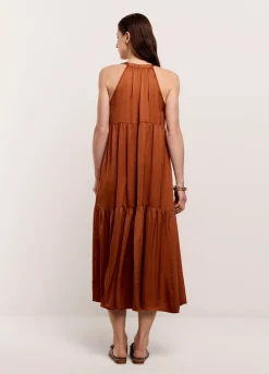New Summum Shiny Striped Dress Brown