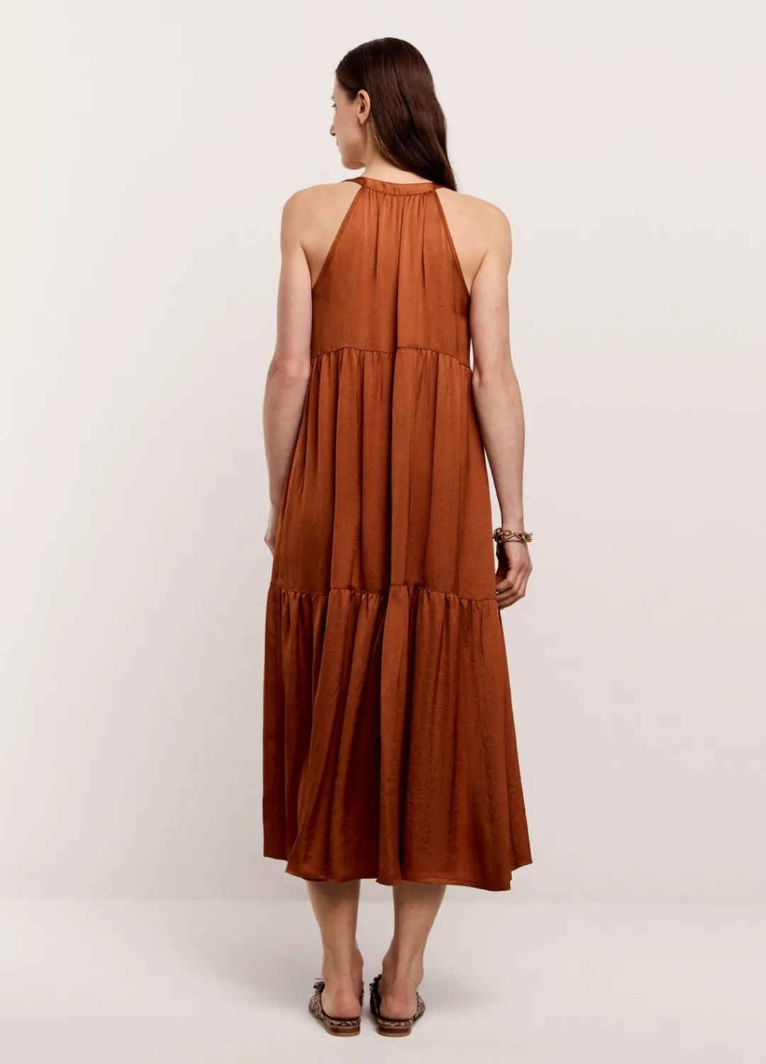 New Summum Shiny Striped Dress Brown