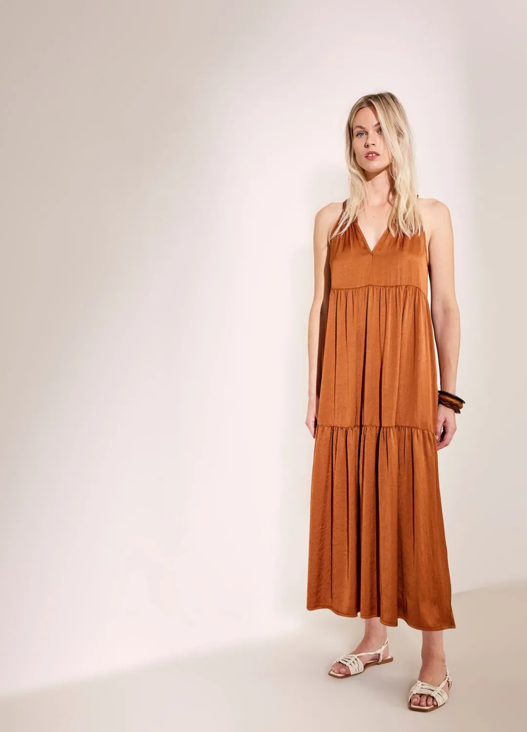New Summum Shiny Striped Dress Brown