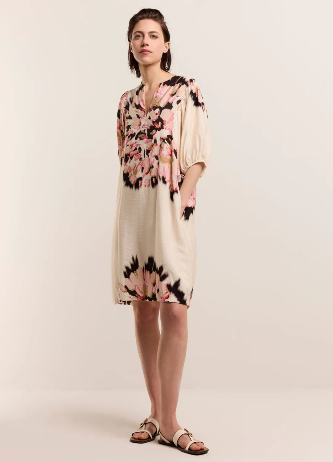 Outlet Summum Short Dress With Print Creme