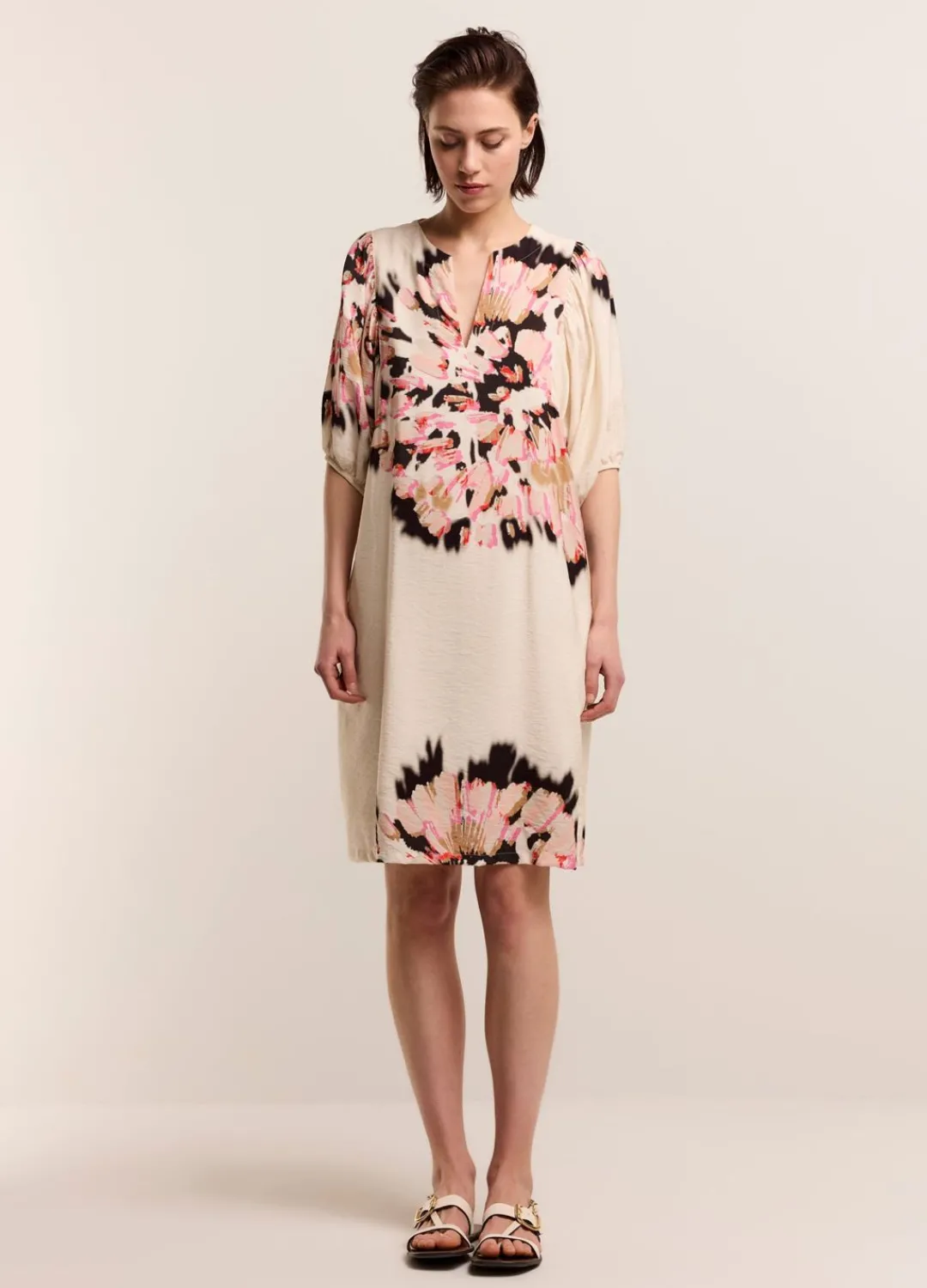 Outlet Summum Short Dress With Print Creme