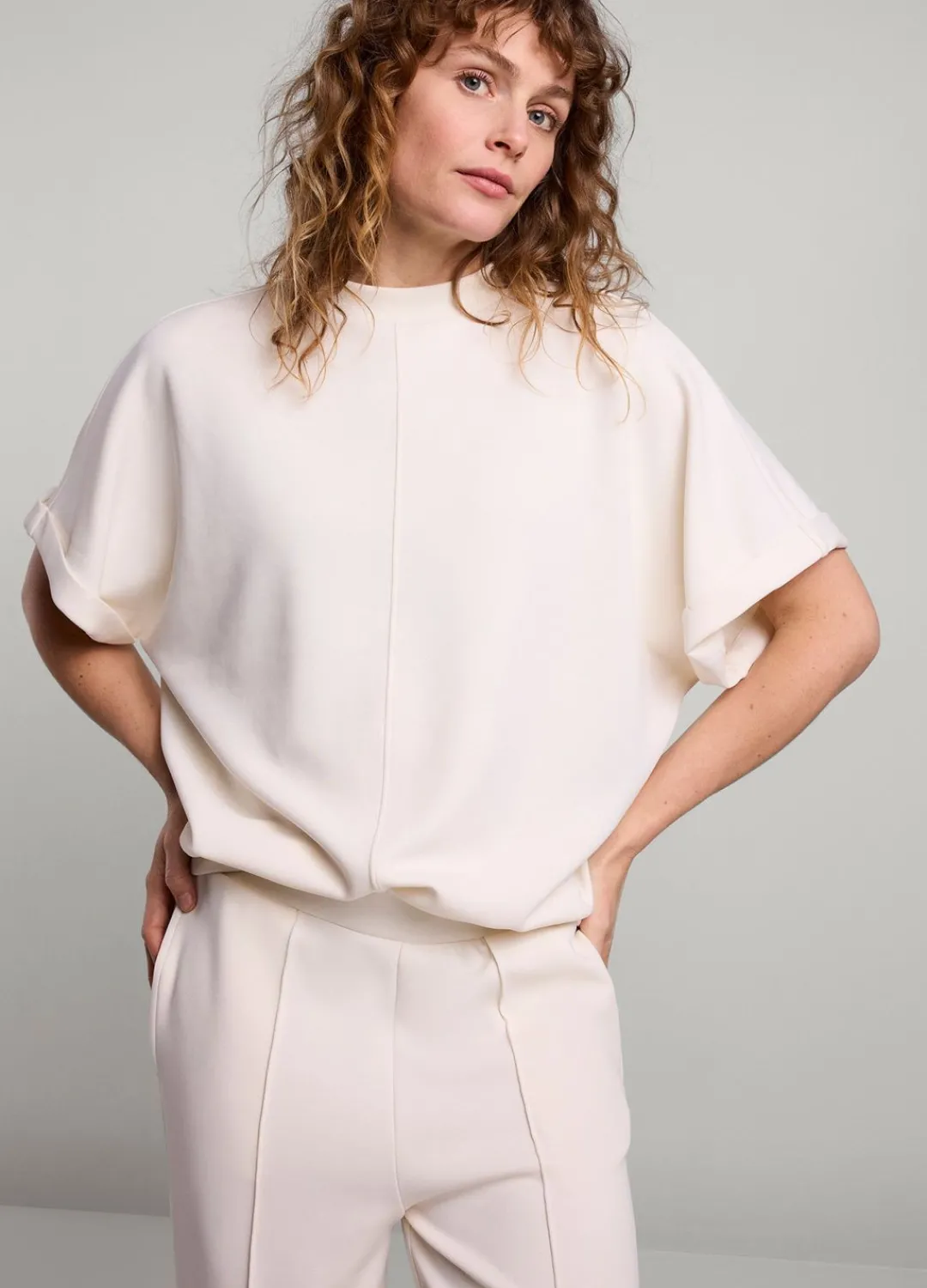 New Summum Short Sleeve Scuba Top Creme