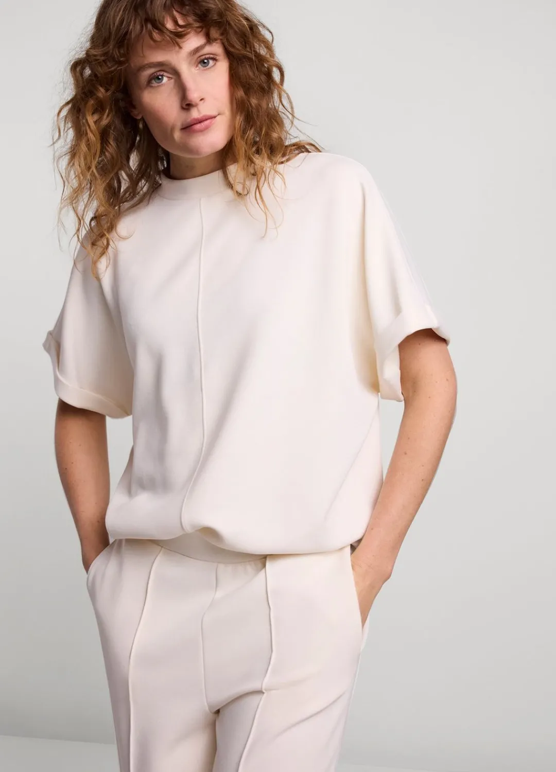 New Summum Short Sleeve Scuba Top Creme