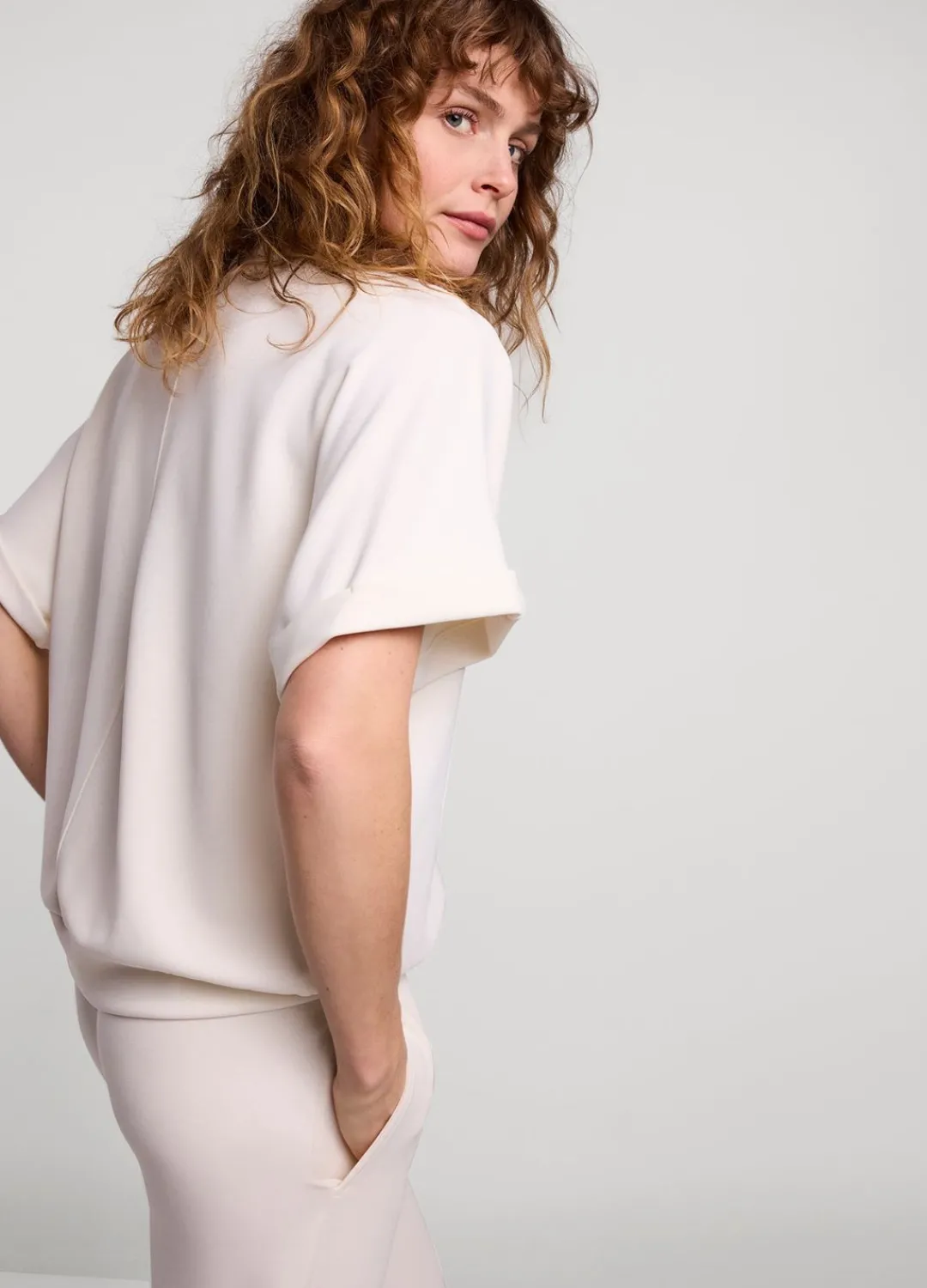 New Summum Short Sleeve Scuba Top Creme