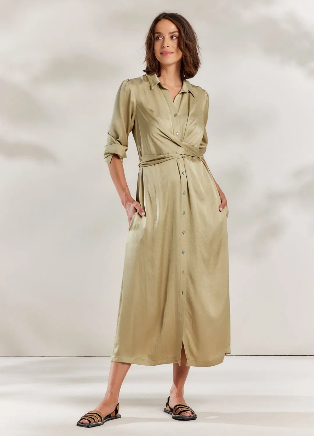 Clearance Summum Silky-Touch Button-Down Dress Green