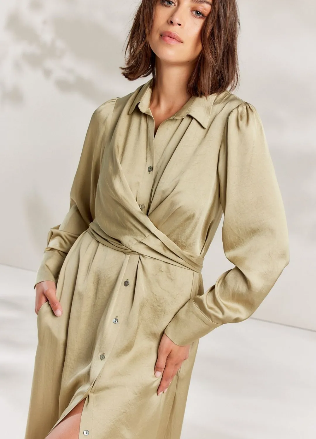 Clearance Summum Silky-Touch Button-Down Dress Green